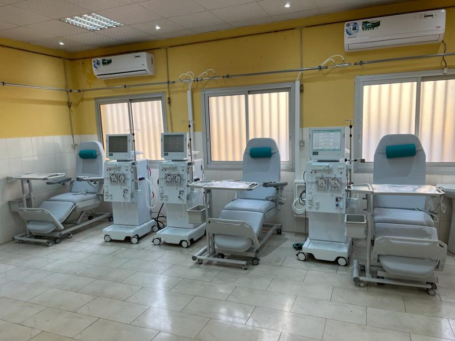 Treatment room of the new hemodialysis centre in Ngaoundéré with several dialysis machines and patient chairs